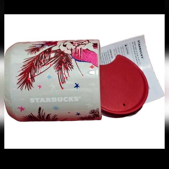 NWT Starbucks 2023 Holiday White Floral Mini Ceramic Mini Tumbler 8 oz - Picture 4 of 7